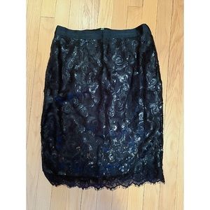 Black Sequined Pencil Skirt with Scalloped Hem